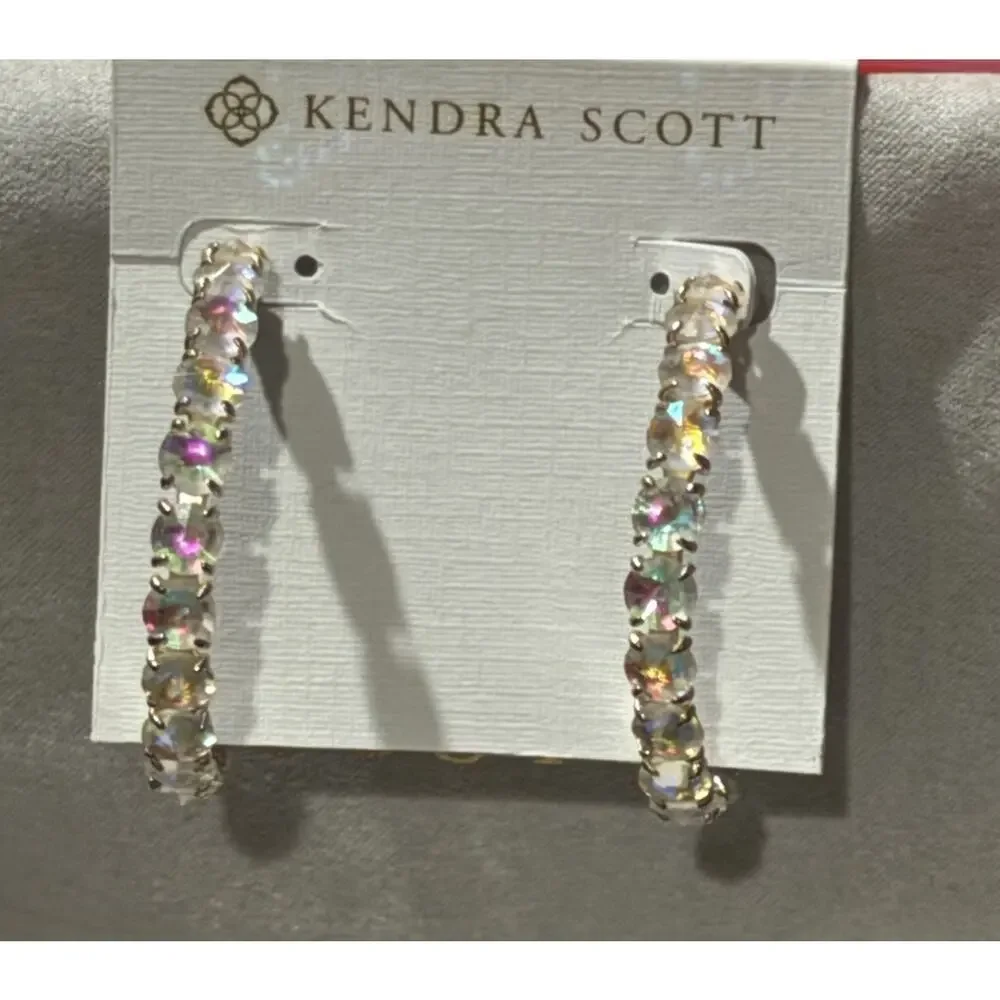 Kendra Scott Jolie Hoop Earrings Iridescent Dichroic Glass Gold Plated - Picture 9 of 12